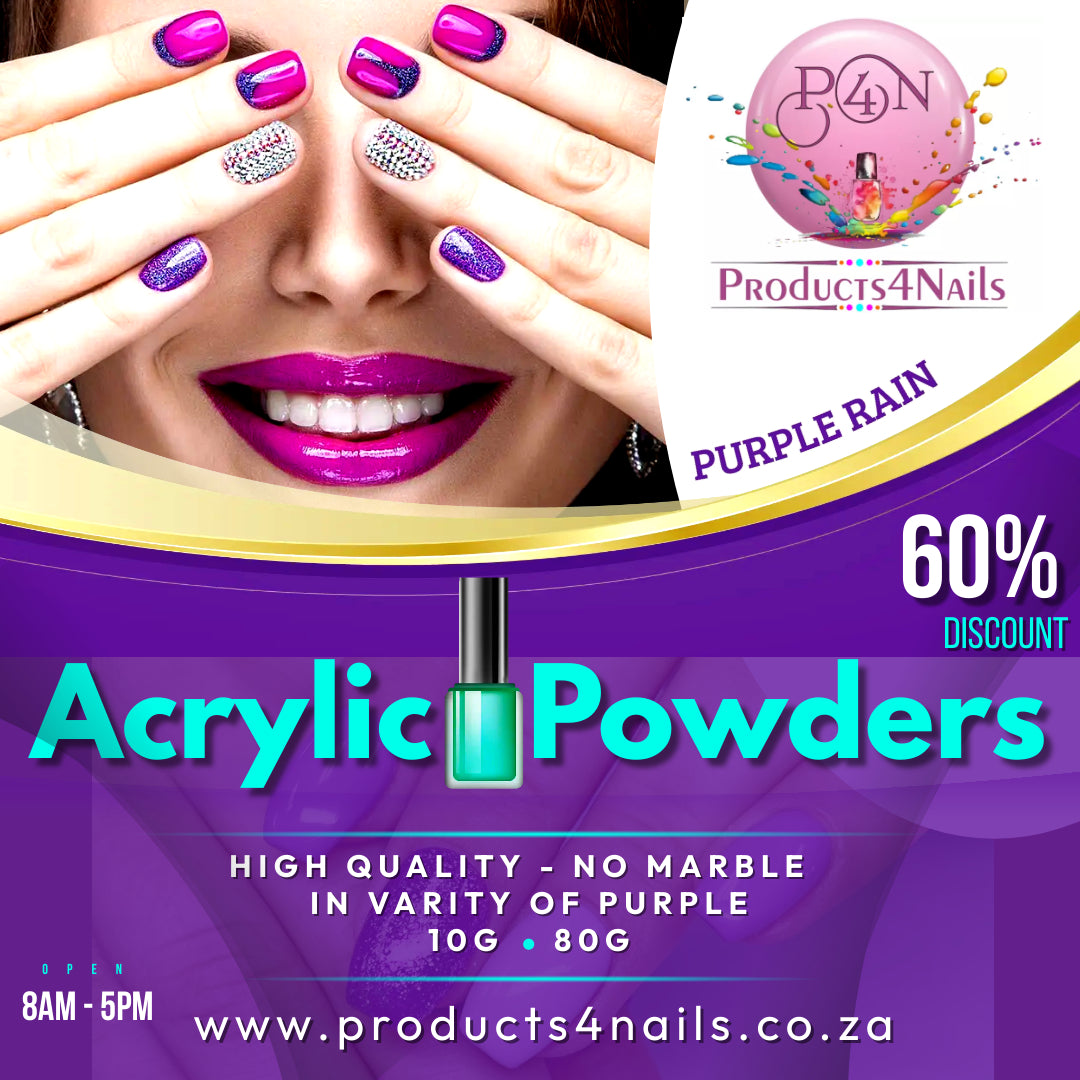 60% DISCOUNT on Acrylic Powders in Various colours (Purple Rain)