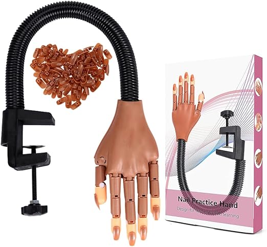 Flexible Movable Nail Training Practice Hand & 100 Nail Practice Tips