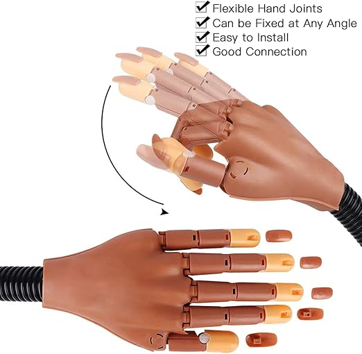 Flexible Movable Nail Training Practice Hand & 100 Nail Practice Tips
