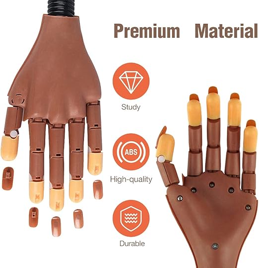 Flexible Movable Nail Training Practice Hand & 100 Nail Practice Tips