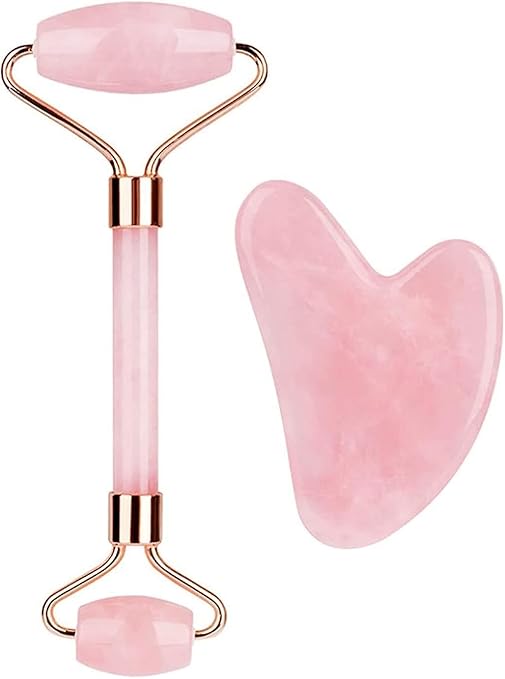 RubyFace Gua Sha Massage Kit - Jade Roller & Rose Quartz Guasha Stone Set