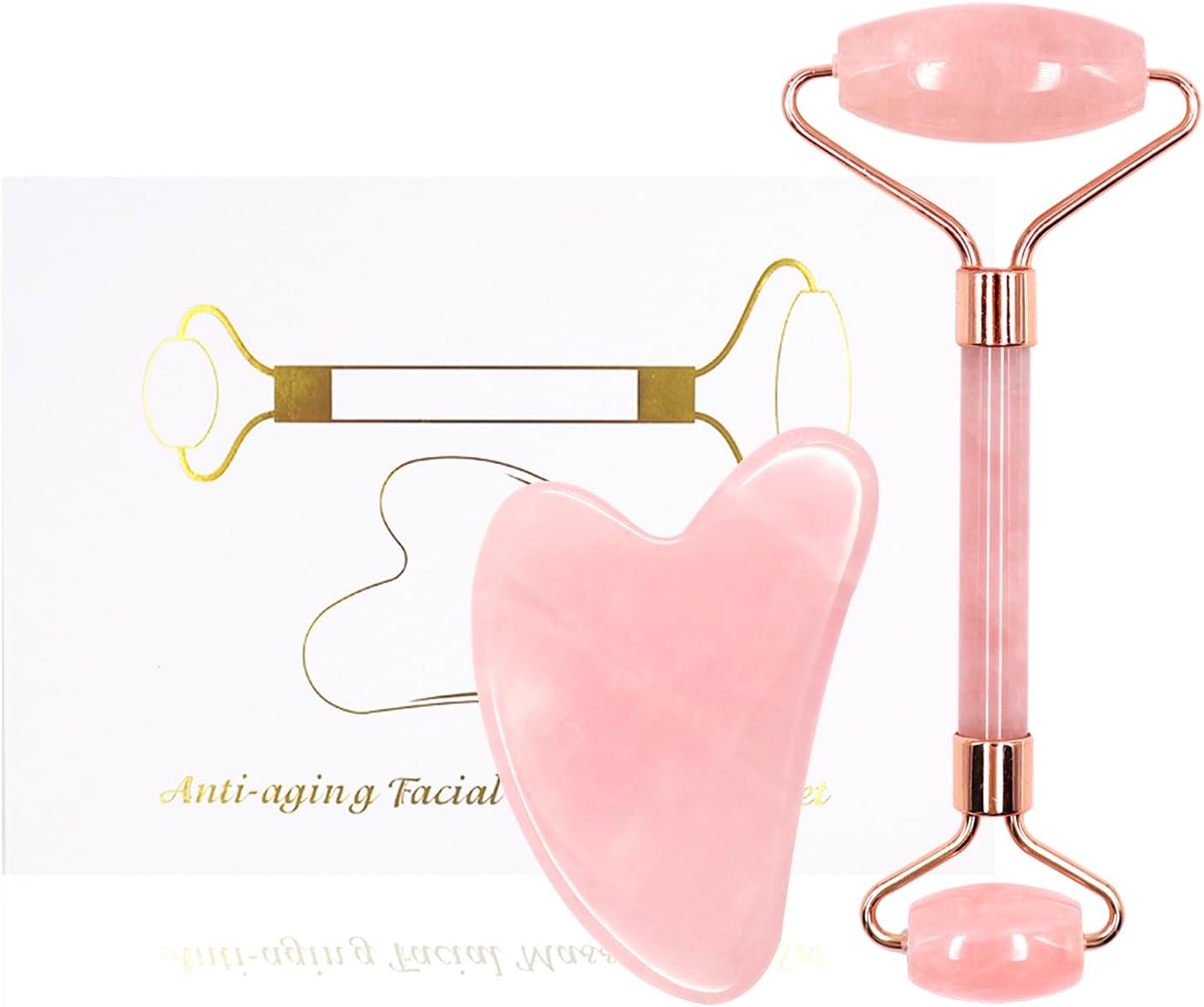 RubyFace Gua Sha Massage Kit - Jade Roller & Rose Quartz Guasha Stone Set