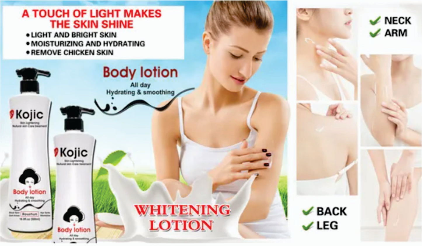 Roushun Kojic Body Lotion 500ml - Moisturizing Whitening Lightening  Hydrating Smoothing Black Spot Age Spots