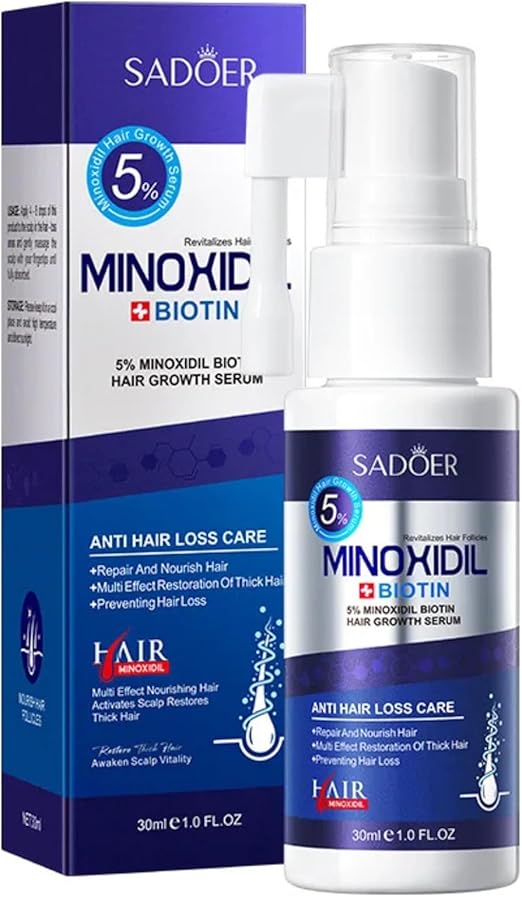 SADOER 5% Minoxidil Hair Growth Serum with Biotin, Anti Hair Loss Treatment, Fast-Absorbing Scalp Serum for Thinning Hair, 30ml