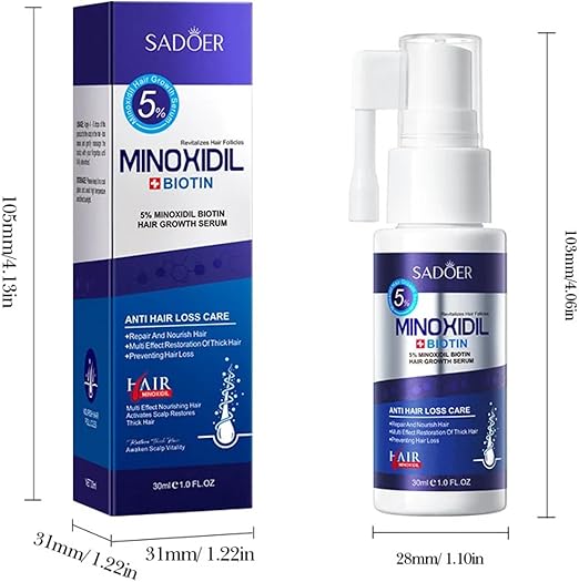 SADOER 5% Minoxidil Hair Growth Serum with Biotin, Anti Hair Loss Treatment, Fast-Absorbing Scalp Serum for Thinning Hair, 30ml