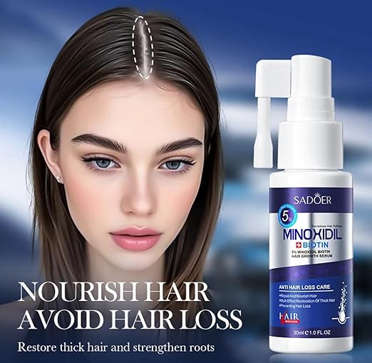 SADOER 5% Minoxidil Hair Growth Serum with Biotin, Anti Hair Loss Treatment, Fast-Absorbing Scalp Serum for Thinning Hair, 30ml