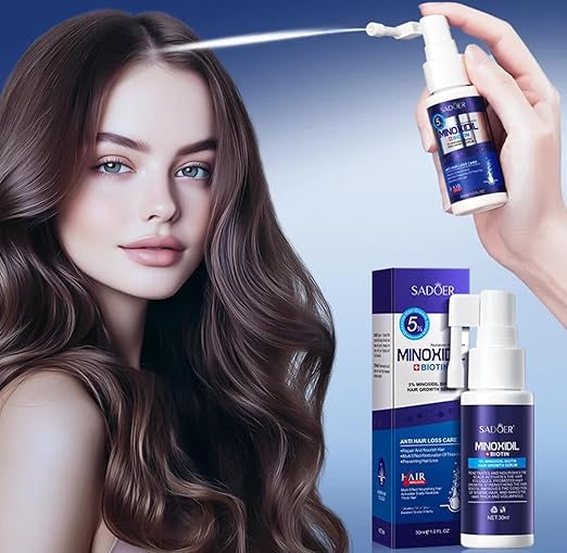 SADOER 5% Minoxidil Hair Growth Serum with Biotin, Anti Hair Loss Treatment, Fast-Absorbing Scalp Serum for Thinning Hair, 30ml