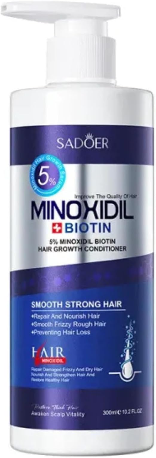 SADOER 5% Minoxidil Biotin Hair Growth Conditioner, 5% Formula with Biotin, Repair and Nourish Treatment, Prevents Hair Loss, Smooth Strong Hair, 300ml