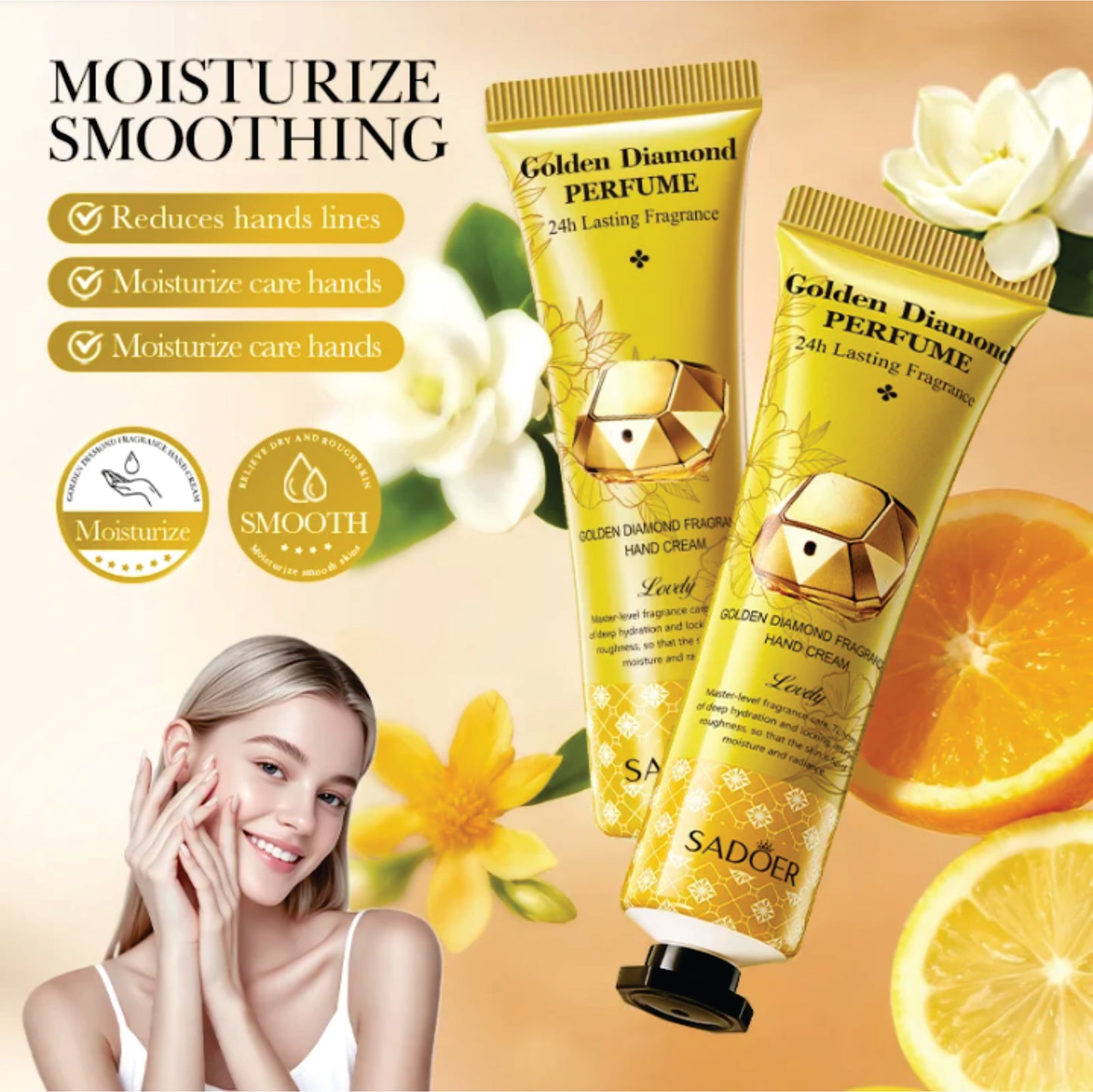 SADOER Golden Diamond Perfume Hand Cream Moisturizing Repair Dry Cracked Hands Smooth Soft Care 30g