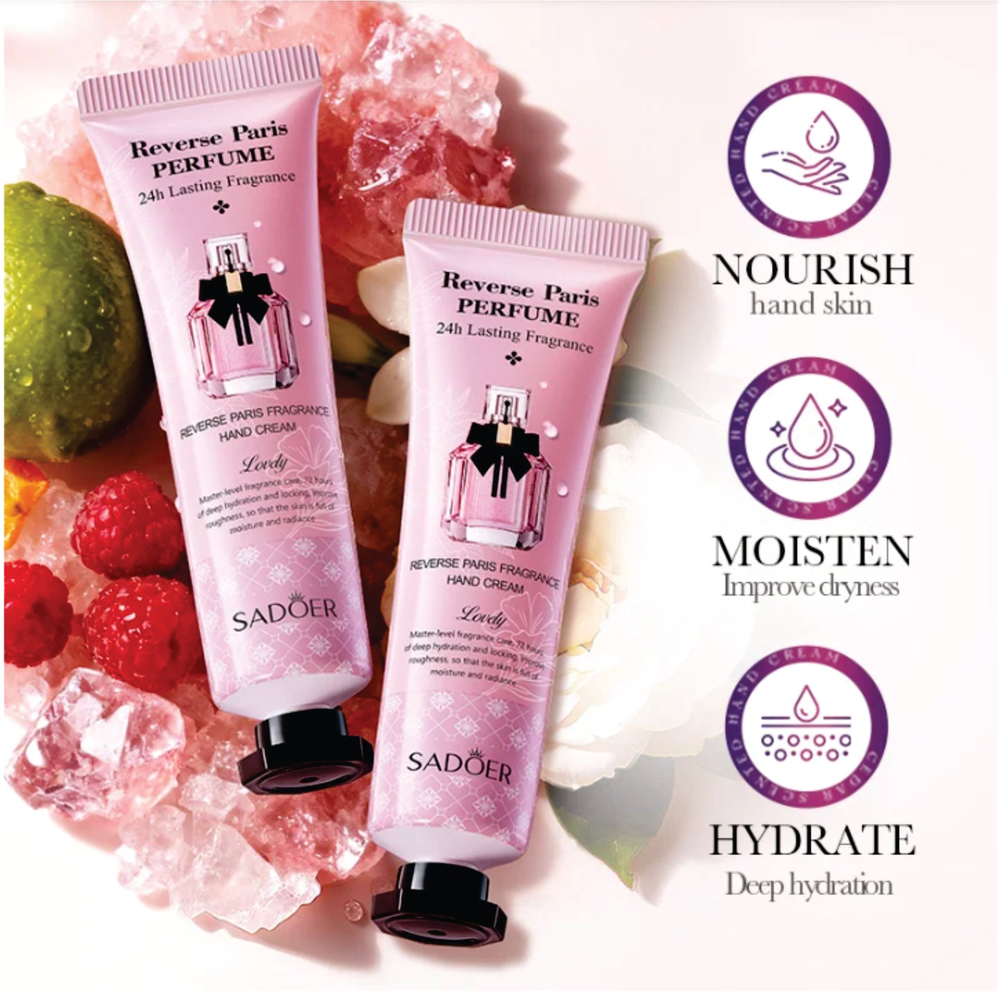 SADOER Reverse Paris Perfume Hand Cream Moisturizing Repair Dry Cracked Hands Smooth Soft Care 30g