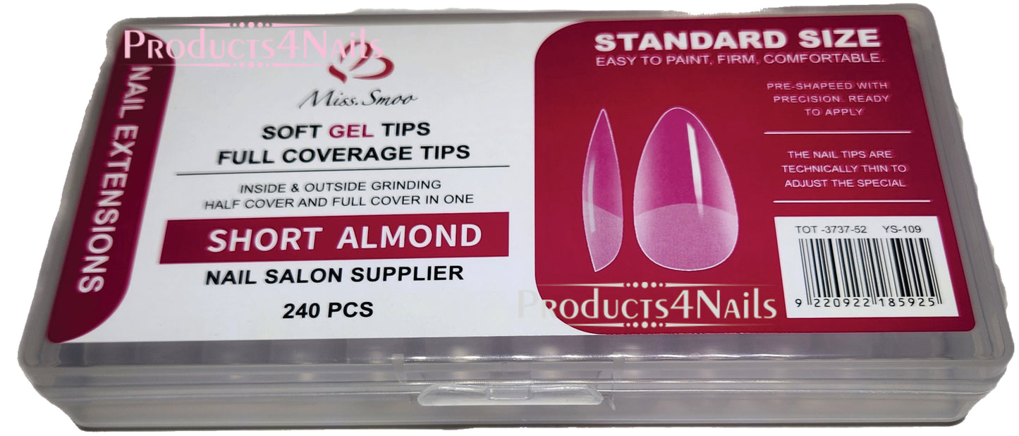 Soft Gel Tips Full Coverage Tips - SHORT ALMOND 240pcs