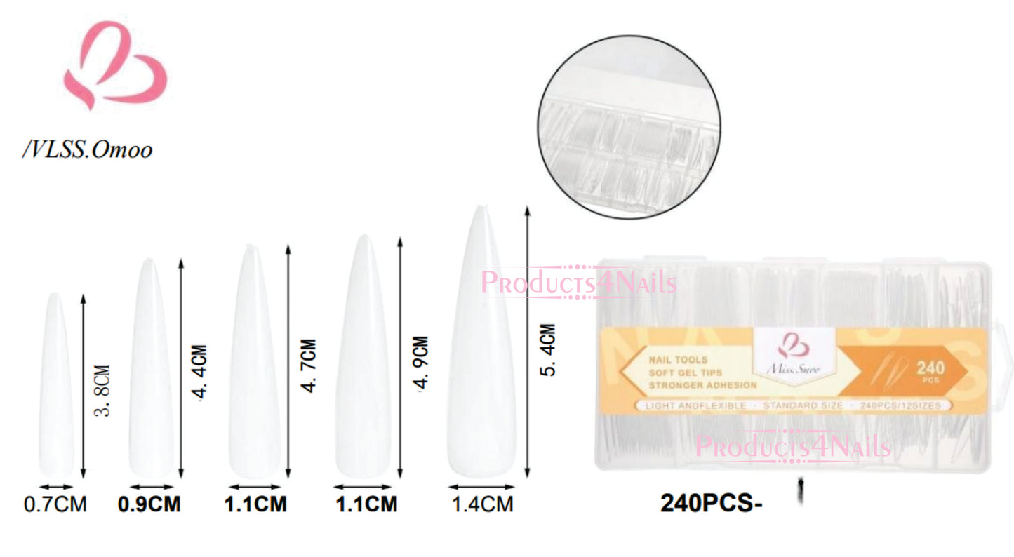 Stiletto Nail Tips Standard Size 240pcs/12Sizes Light and Flexible Stronger Adhesion