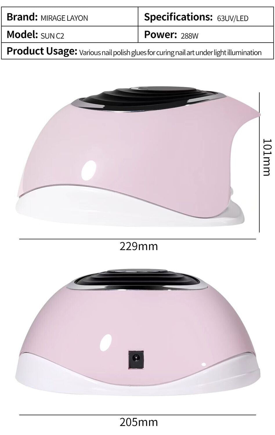 Sun C2 Professional Gel Polish LED Nail Dryer Lamp 288W (63 LED Beads)