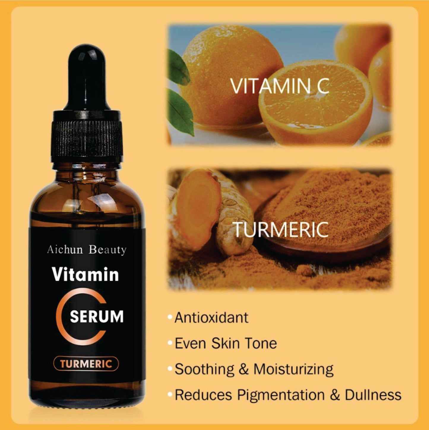 Aichun Beauty Vitamin C & Turmeric Serum (30ml) Reduces Dullness Pigmentation