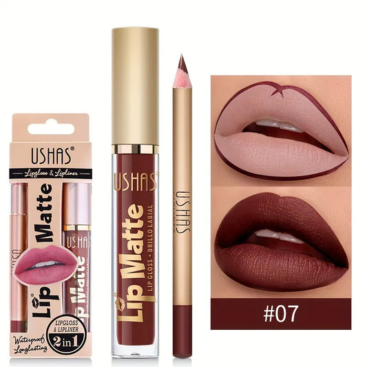 USHAS Lip Matte LipGloss & Lipliner Waterproof Long Lasting 2 in 1, ITEM NO: CS424B