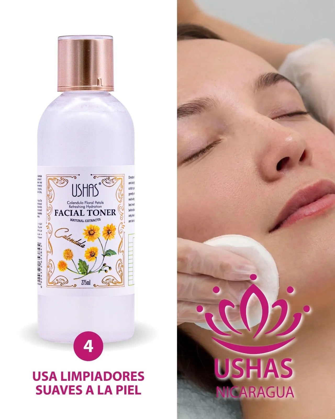 USHAS FACIAL TONER NATURAL ROSE FLORAL 275ML