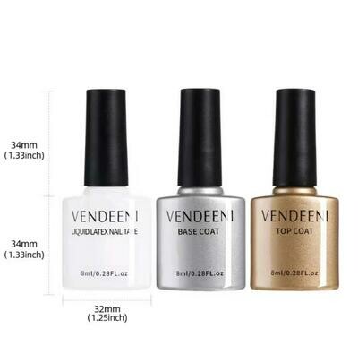 VENDEENI 3pcs/ Set 7.5ml Gel Polish Set 9 ( BASE COAT / TOP COAT / LATEX )