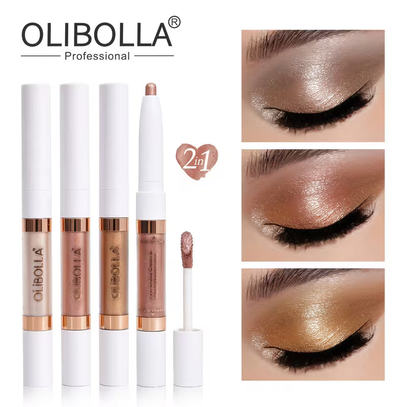 OLIBOLLA 2-in-1 Dual-Ended Eyeshadow Stick, Cream & Liquid Shimmer Eyeshadow Pen, Waterproof Long-Lasting Pearlescent Eye Makeup  22 g