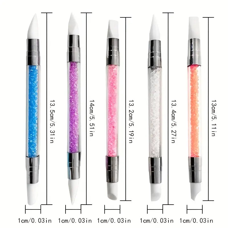 Silicone Nail Sculpting Pen Set 5pcs - Durable Double-Pointed Tips for Easy Sculpting, Embossing