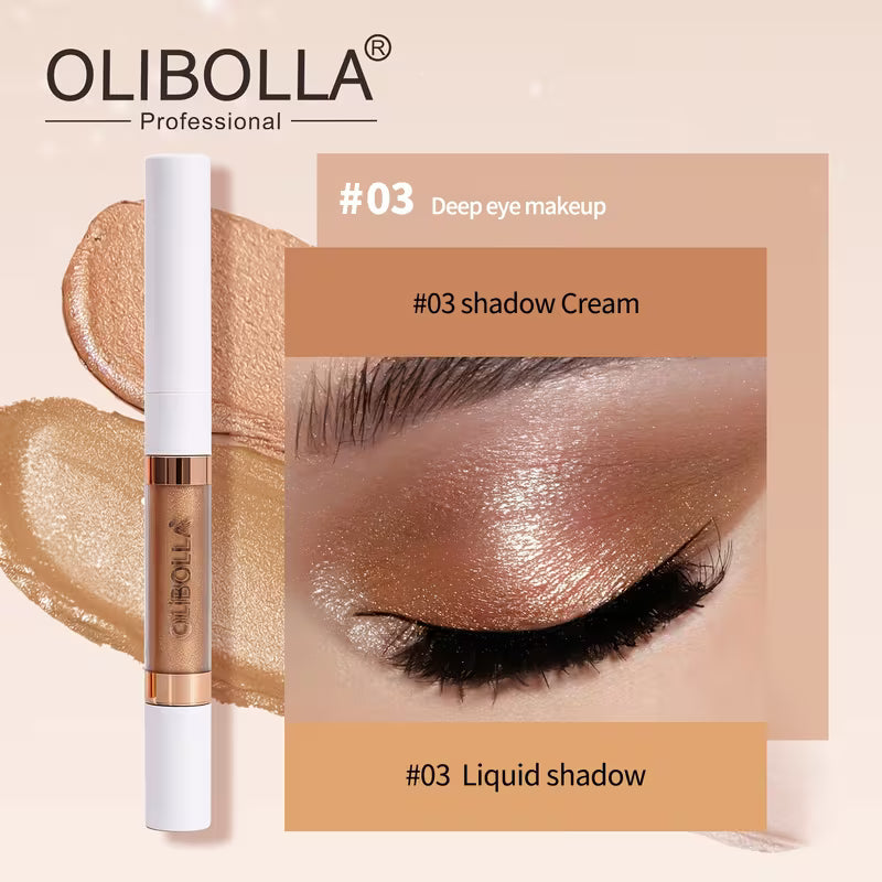 OLIBOLLA 2-in-1 Dual-Ended Eyeshadow Stick, Cream & Liquid Shimmer Eyeshadow Pen, Waterproof Long-Lasting Pearlescent Eye Makeup  22 g