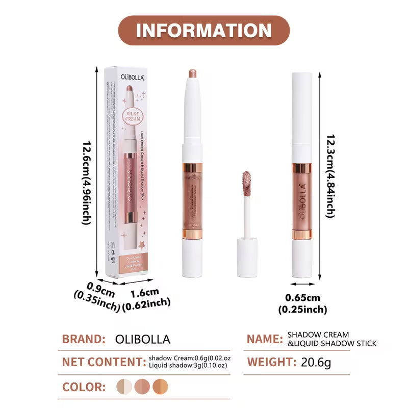 OLIBOLLA 2-in-1 Dual-Ended Eyeshadow Stick, Cream & Liquid Shimmer Eyeshadow Pen, Waterproof Long-Lasting Pearlescent Eye Makeup  22 g