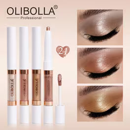 OLIBOLLA 2-in-1 Dual-Ended Eyeshadow Stick, Cream & Liquid Shimmer Eyeshadow Pen, Waterproof Long-Lasting Pearlescent Eye Makeup  22 g