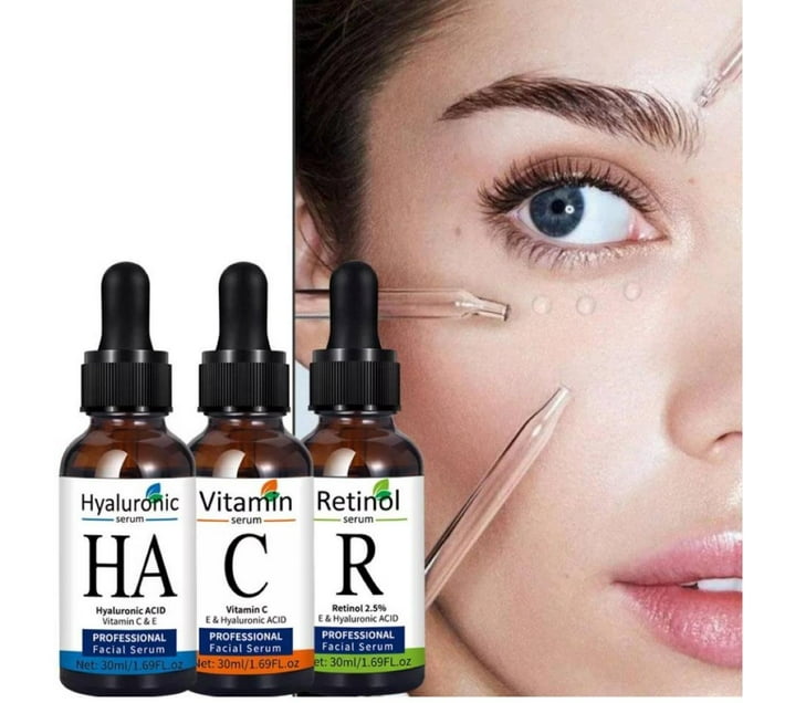 Vitamin C, Retinol and Hyaluronic Acid Face Serum Set - Complete Skincare Solution