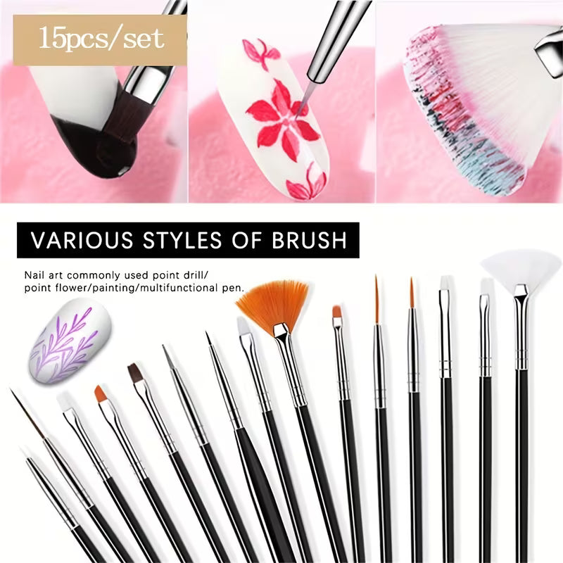 Nail Gel Art Brush Set 15Pcs (Bag)