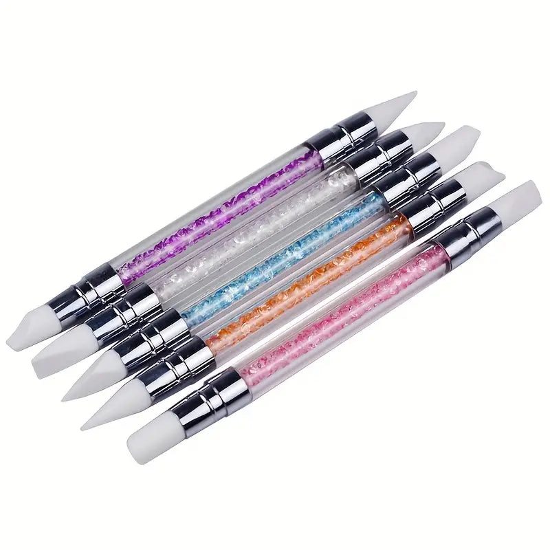 Silicone Nail Sculpting Pen Set 5pcs - Durable Double-Pointed Tips for Easy Sculpting, Embossing