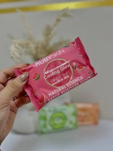 RUBYSKIN Makeup Remover Wipes Cooling Glow, Watermelon, 10 Pieces (Sensitive Skin)