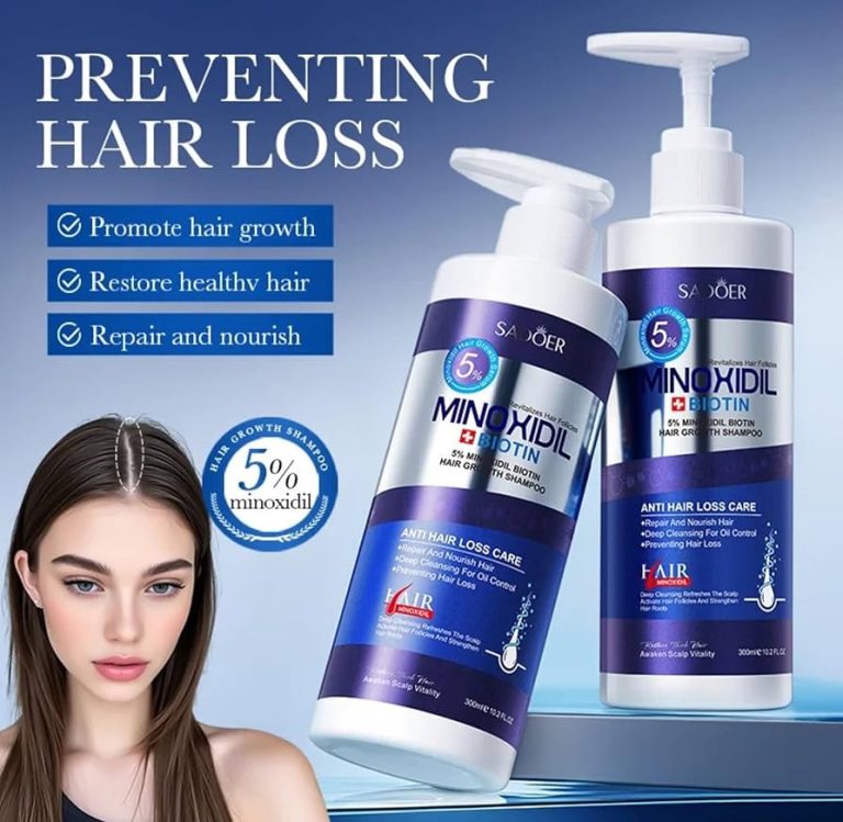 SADOER Minoxidil Biotin Hair Growth Shampoo, 5% Anti Hair Loss Treatment, Deep Cleansing Formula, 300ml