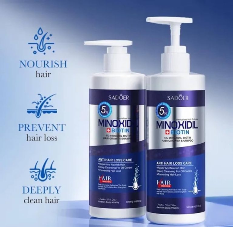 SADOER Minoxidil Biotin Hair Growth Shampoo, 5% Anti Hair Loss Treatment, Deep Cleansing Formula, 300ml